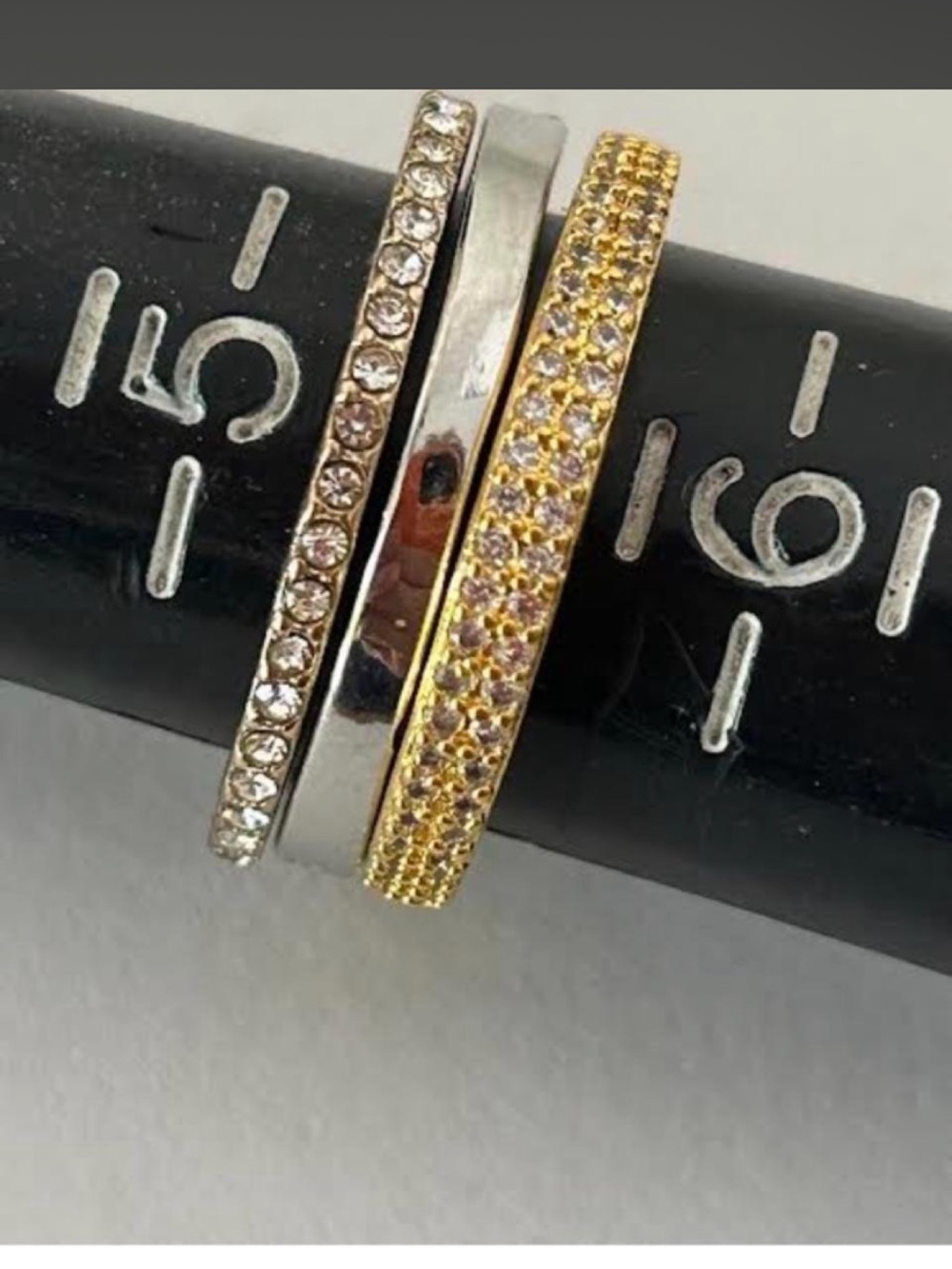Dual-Tone Stackable Crystal Band Rings - Gold and Silver
